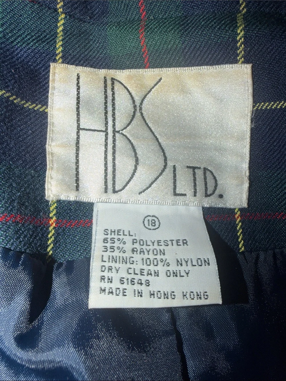 Double-Breasted Plaid Blazer in Navy & Green